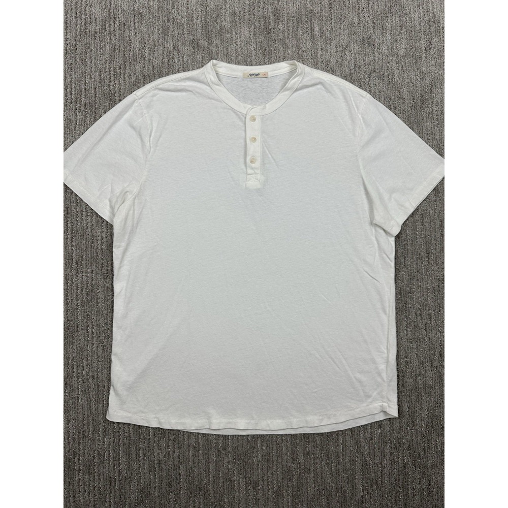 Marine Layer Henley Shirt Mens Large White Hemp Cotton Short Sleeve Casual